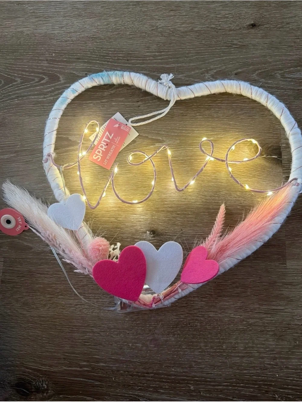 Spritz Pink & White Heart 'Love' Wire Wall Hanging